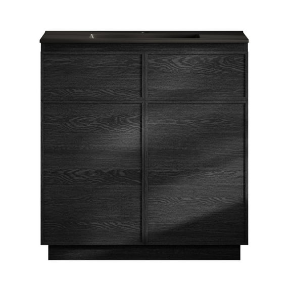 St. Tropez 36" Freestanding Bathroom Vanity in Black Oak with Black Sink Top