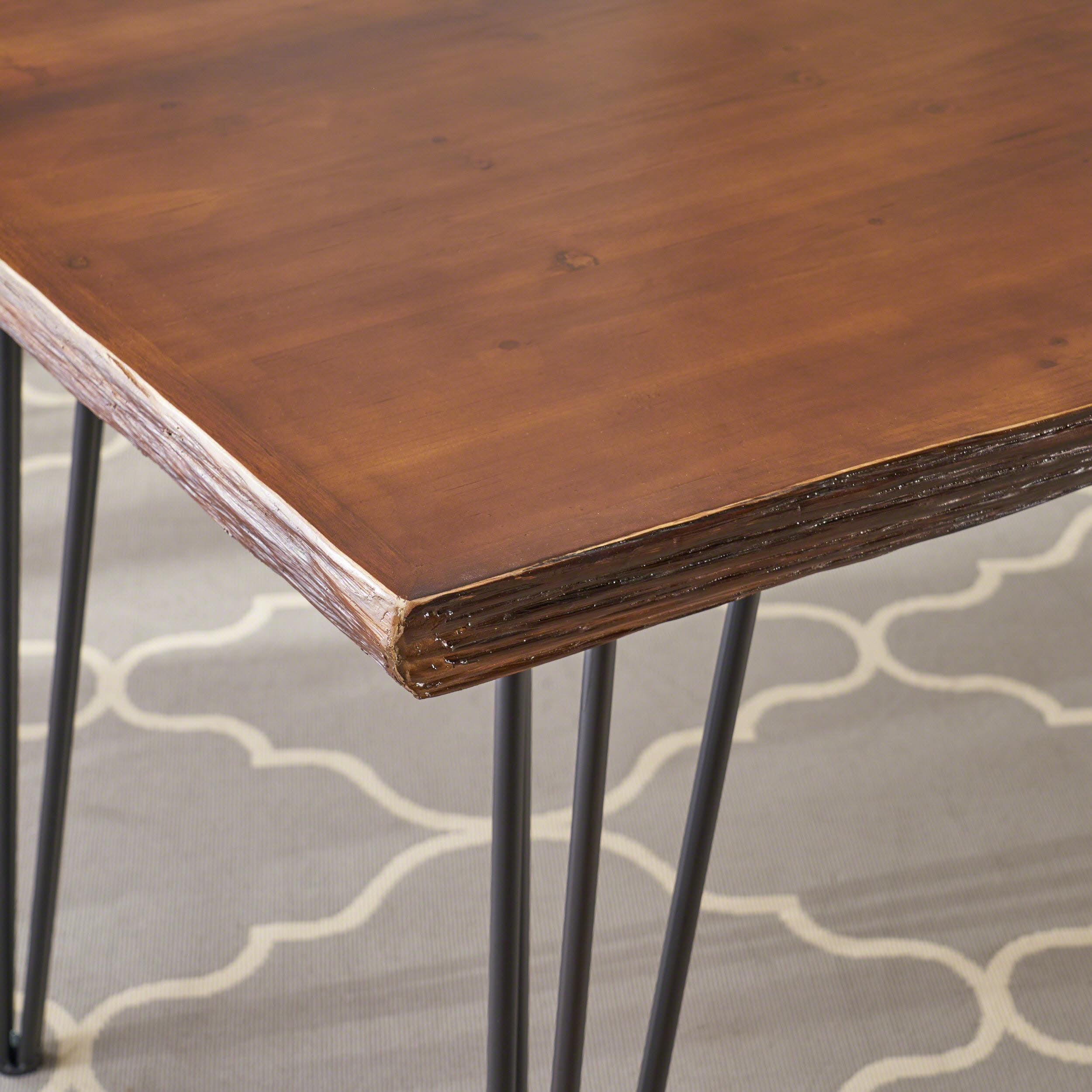Noble House Industrial Faux Live Edge Rectangular Dining Table, Natural