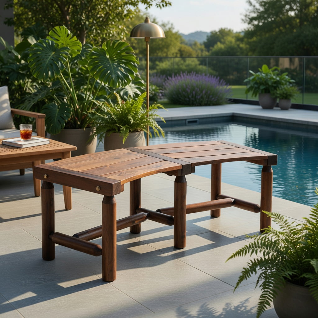 Hommoo Outdoor Curved Patio Bench for Round Tables, Slatted Wood Bench, 55" Seating, Easy Assembly, Rustic Brown
