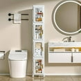 thumbnail image 2 of 4 Tier Tall Plastic Slim Storage Cabinet with Lockable Wheels, Adjustable Shelves, Anti-Tip for Bathroom, Living Room, Laundry Room, Kitchen, Narrow/Small Space, Easy Assembly, Clear, 2 of 6