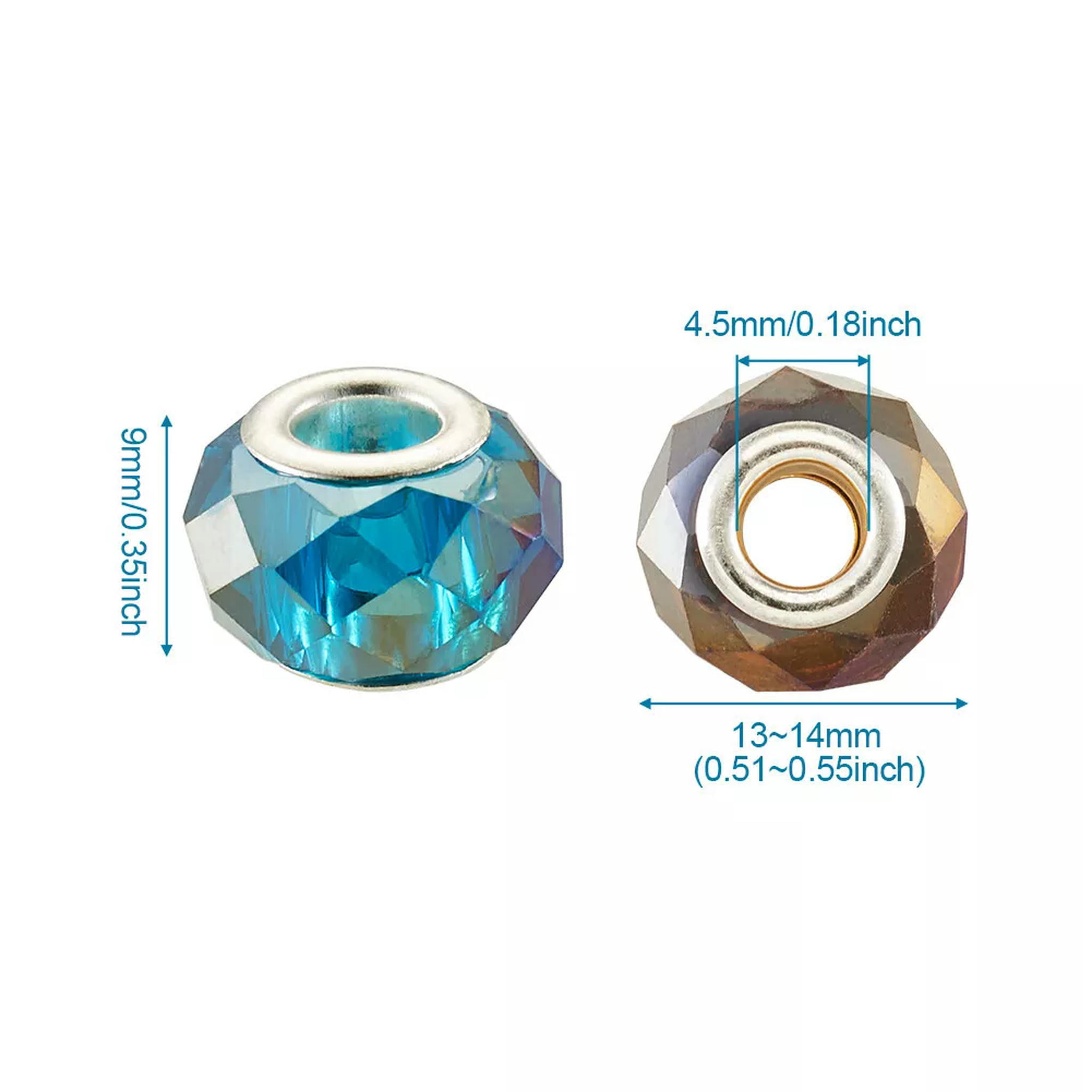 EOEMY 100Pcs Glass European Large Hole Faceted Rondelle Beads Spacer With Core 13~14mm