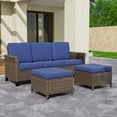 thumbnail image 5 of COOS BAY Harbor Retreat 3-Piece Mix Brown Rattan Wicker Outdoor Patio Conversation Set 3-Seat Sofa Set with Curved Armrest, Ottomans, Blue Cushions, 5 of 11