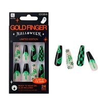 Goldfinger Limited Edition Halloween Instant Gel Nail 24 Set - Ghosted, Slime and Ghost, Black Green Glow in the Dark Press On Nails Spooky Designs