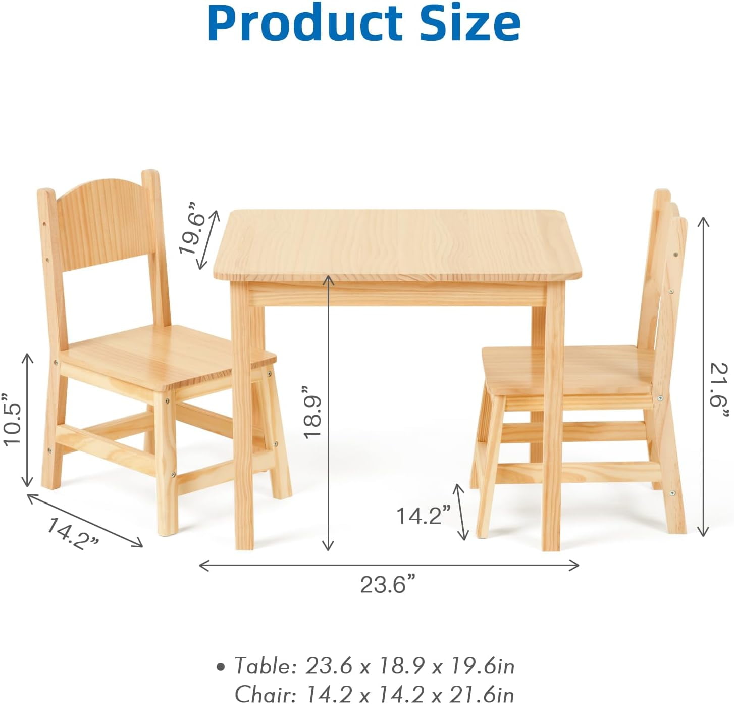 Solid Wooden Kids Table and Chair Set, Stable and Sturdy, Toddler Table and 2 Chairs Set for Arts, Crafts, Reading, Preschool, Kindergarten, Playroom