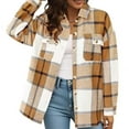 thumbnail image 3 of Women's Plaid Shacket Jacket Casual Long Sleeve Button Down Lapel Collar Outerwear 2025 Fall Winter Cozy Coat with Pockets, 3 of 3