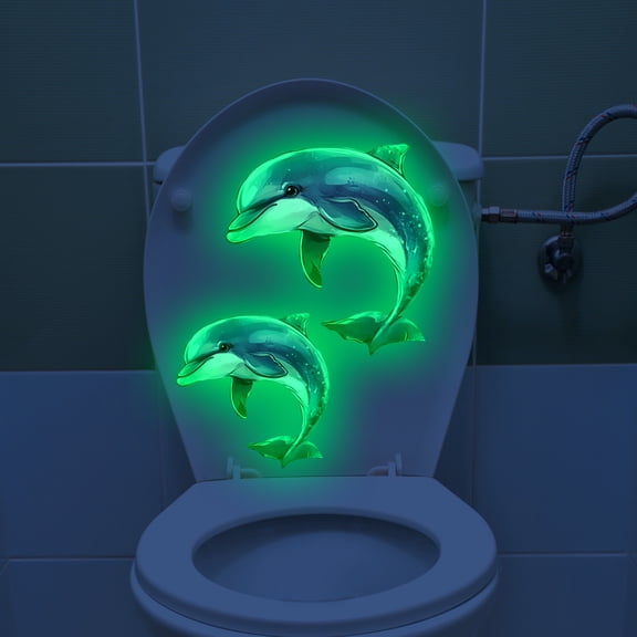 Glow - in - the - Dark Dolphin Design Toilet Sticker - 1 Sheet, Waterproof & Decorative for Bathroom and More