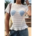 thumbnail image 4 of Women'S Vacation Hollow Out Knit Shell Beach Top Boho Chic Summer Cover Up Crochet Lace Blouse White XL, 4 of 9