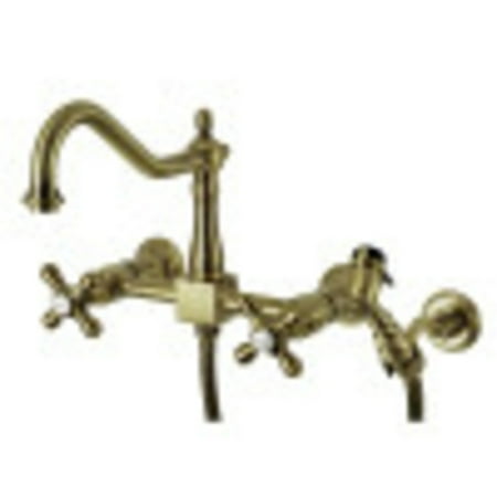 Kingston Brass KS1243AXBS Heritage Wall Mount Bridge Kitchen Faucet with Brass Spray Antique Brass