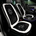 thumbnail image 2 of Funda de asiento de coche universal de felpa suave de invierno, cojín clásico con diseño de flores de camelia en blanco y negro para mantener el calor, accesorios para el coche, 2 of 5