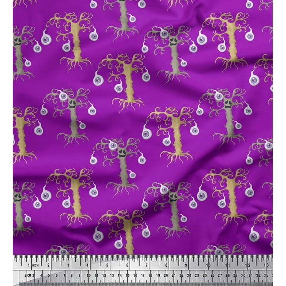 Soimoi Purple Cotton Voile Fabric Eyes & Artistic Tree Printed Craft Fabric by the Yard 42 Inch Wide
