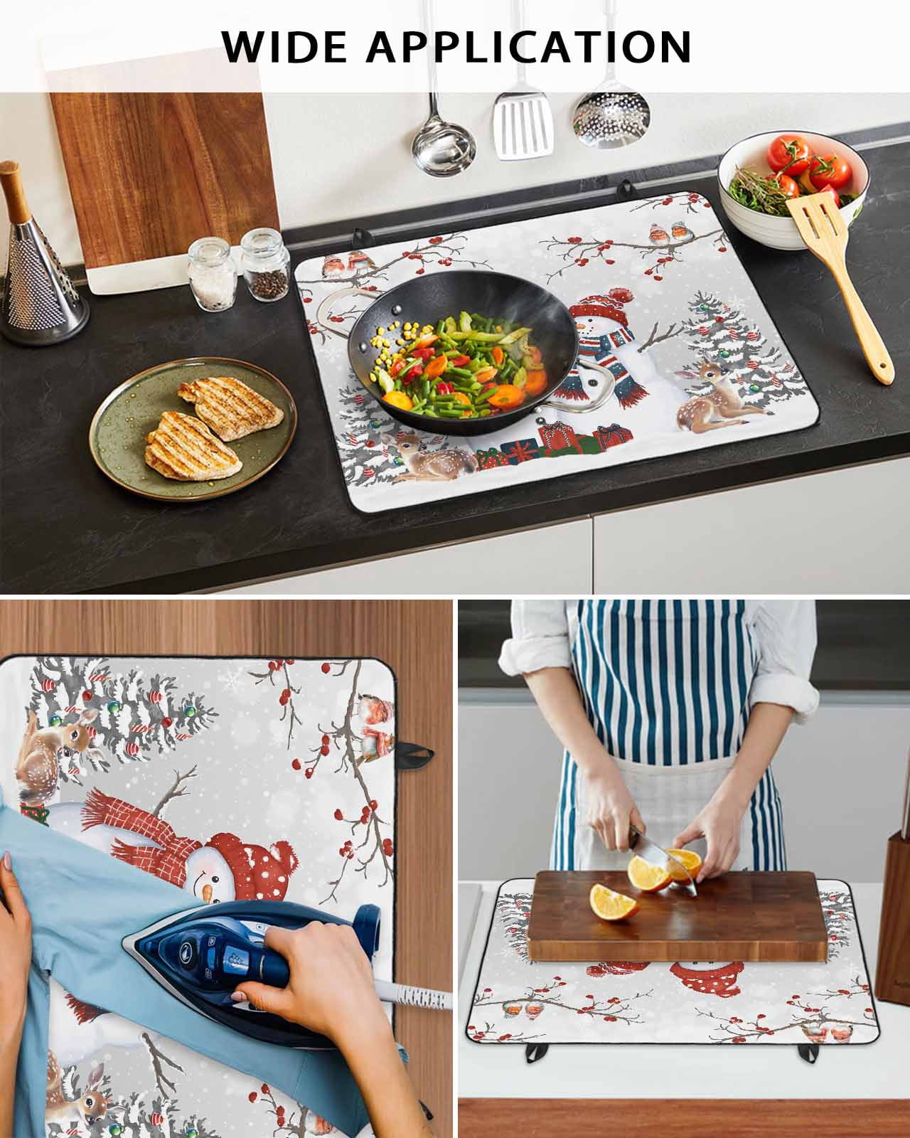 Large Induction Cooktop Protector Mat Snowman Grey Stove Top Covers for Electric Stove, Christmas Tree Forest Elk Birds Winter Snowflake Decorative Stove Burner Cover Mats, Glass Top Stove Cover