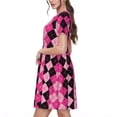 thumbnail image 2 of Balery pink and black argyle Vestidos sueltos de manga corta para mujer, vestidos de verano 2025, vestidos casuales de corte A con vuelo., 2 of 6