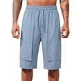 thumbnail image 3 of Men's Casual Linen Cargo Shorts, Trousers, Joggers Elastic Waist Drawstring Relaxed Fit Loose, Quick Dry Breathable Lightweight Multi Pocket, Beach Vacation Gym Workout Hiking, 3 of 8