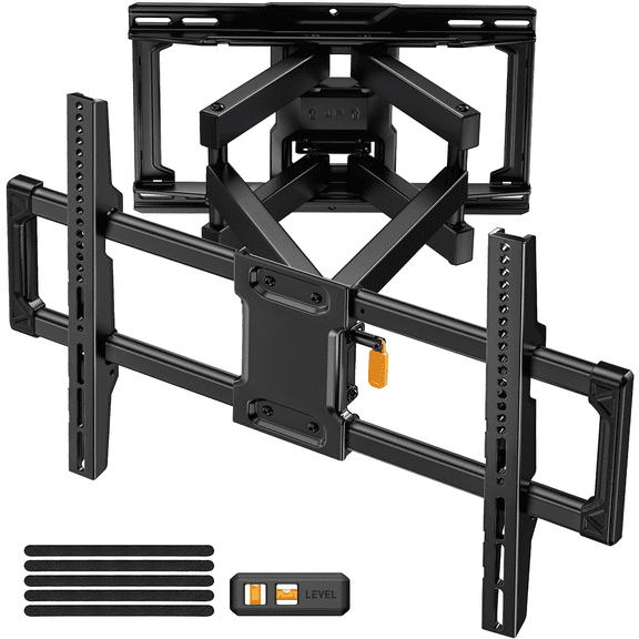MountFTV Full Motion TV Wall Mount for 42-92 inch TVs with Tool Free Tilt, Holds up to 132 lbs, Max 600x400mm, TV Mount with Swivel Extension Rotation, Fits 16" Wood Studs