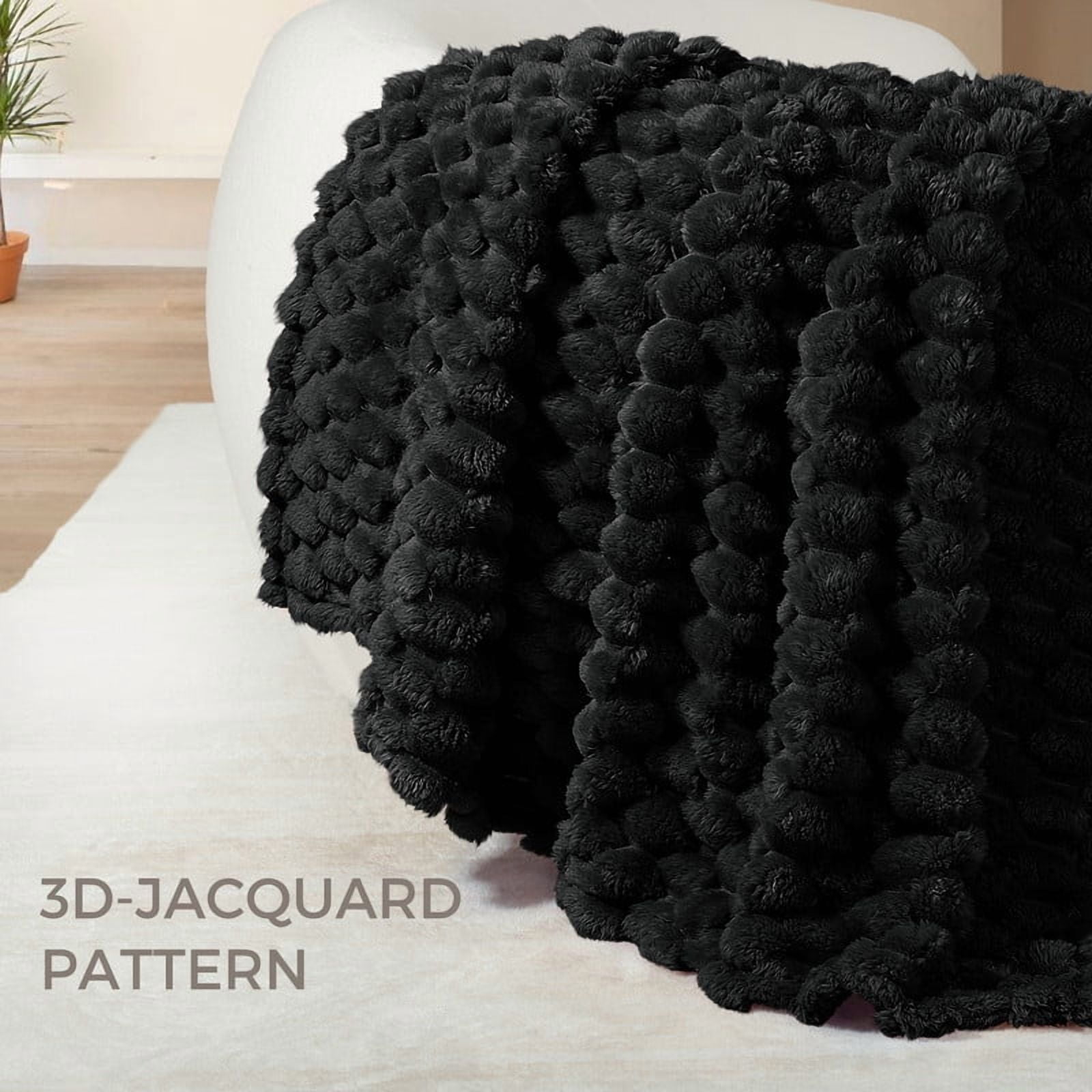 Whale Flotilla 90"x 104" King Size Blanket for Bed with Expanded 3D-Jacquard Pattern, Fuzzy Soft Cozy Exquisite Blankets or All Season, Warm and Fluffy, Black