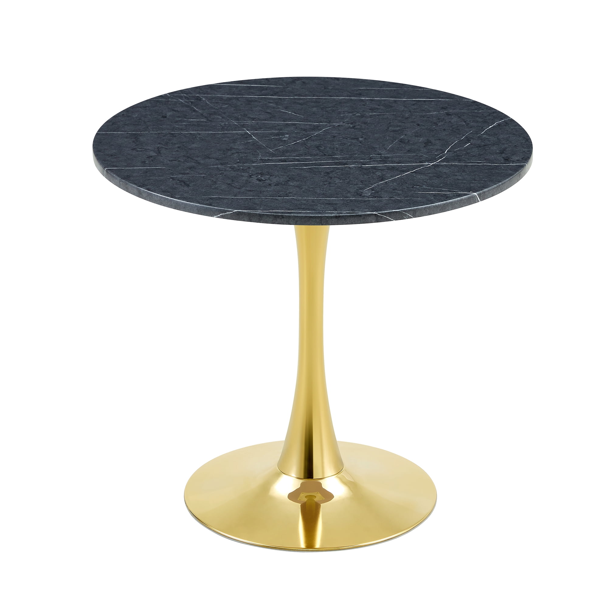 Miniyam 31.5" Round Kitchen Dining Table for 2–4 People, Small Space Pedestal Tulip Table with Engineered Wood Top, Black&Gold