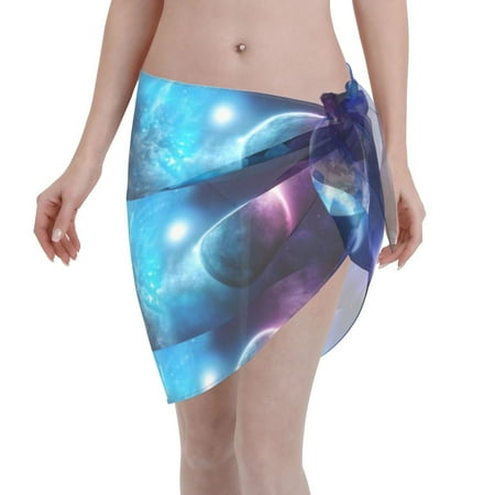 Disketp Space Galaxies Women Swimsuit Cover Up Short Chiffon Summer Beach Sarong Bikini Wrap Skirt Bathing Suit