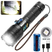 5000 Lumens Flashlights LED Rechargeable 30W Flashlight with Digital Power Display & 5 Modes Waterproof Handheld Flashlight for Camping Emergency