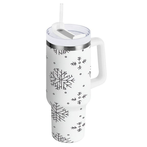 Snowflake Pattern Design Insulated Tumblers 40oz Double-Walled Stainless Steel Water Bottles Car Handle