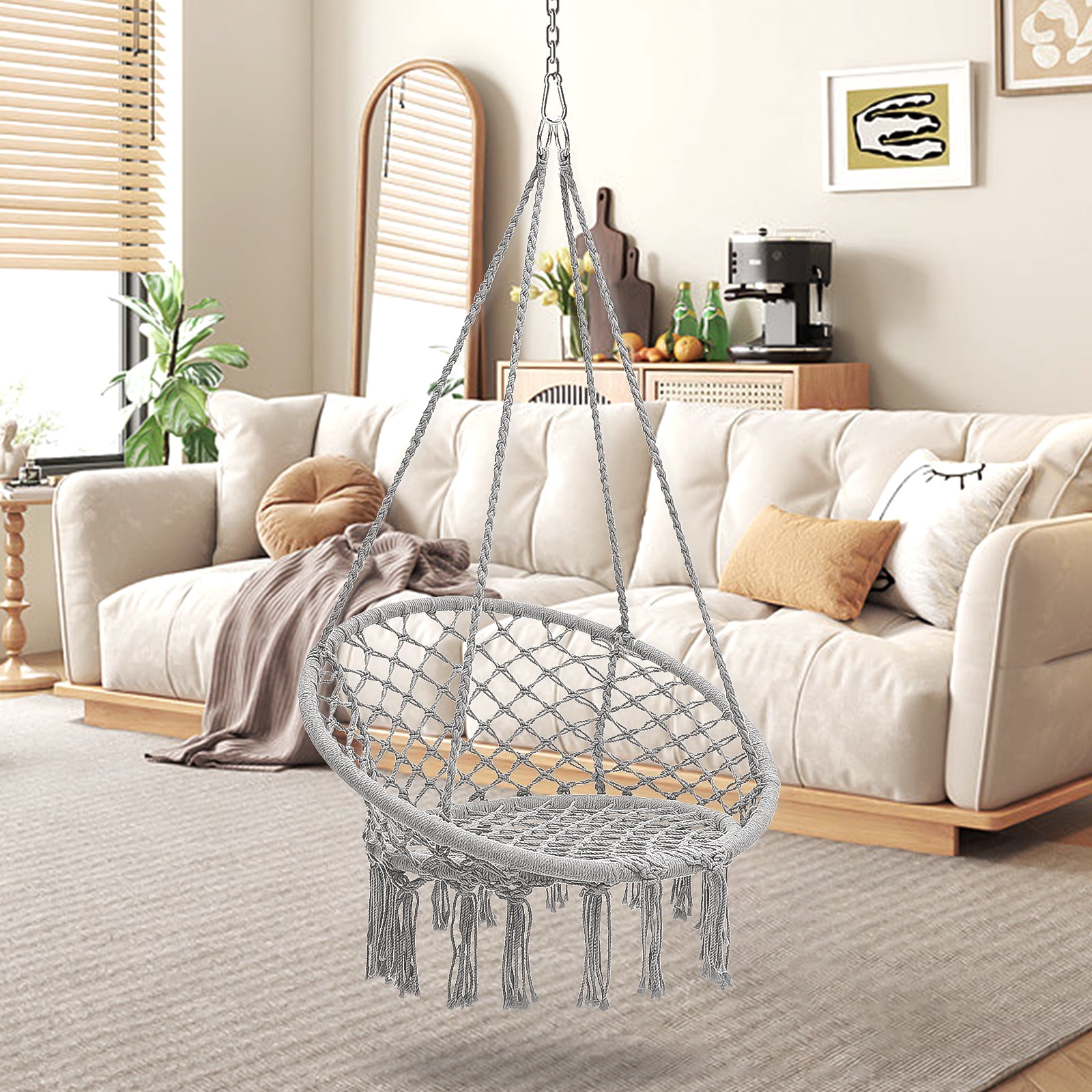Garpans Indoor/Outdoor Hammock Chair Swing for Adults, Patio \u0026 Bedroom Rope  Swing, Grey - Walmart.com