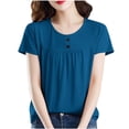 thumbnail image 1 of Tops de Manga Corta de Mujer Casual Botón de Color Sólido Plegado Cuello Redondo Suéter de Moda para el Hogar Y el Uso Diario, 1 of 7