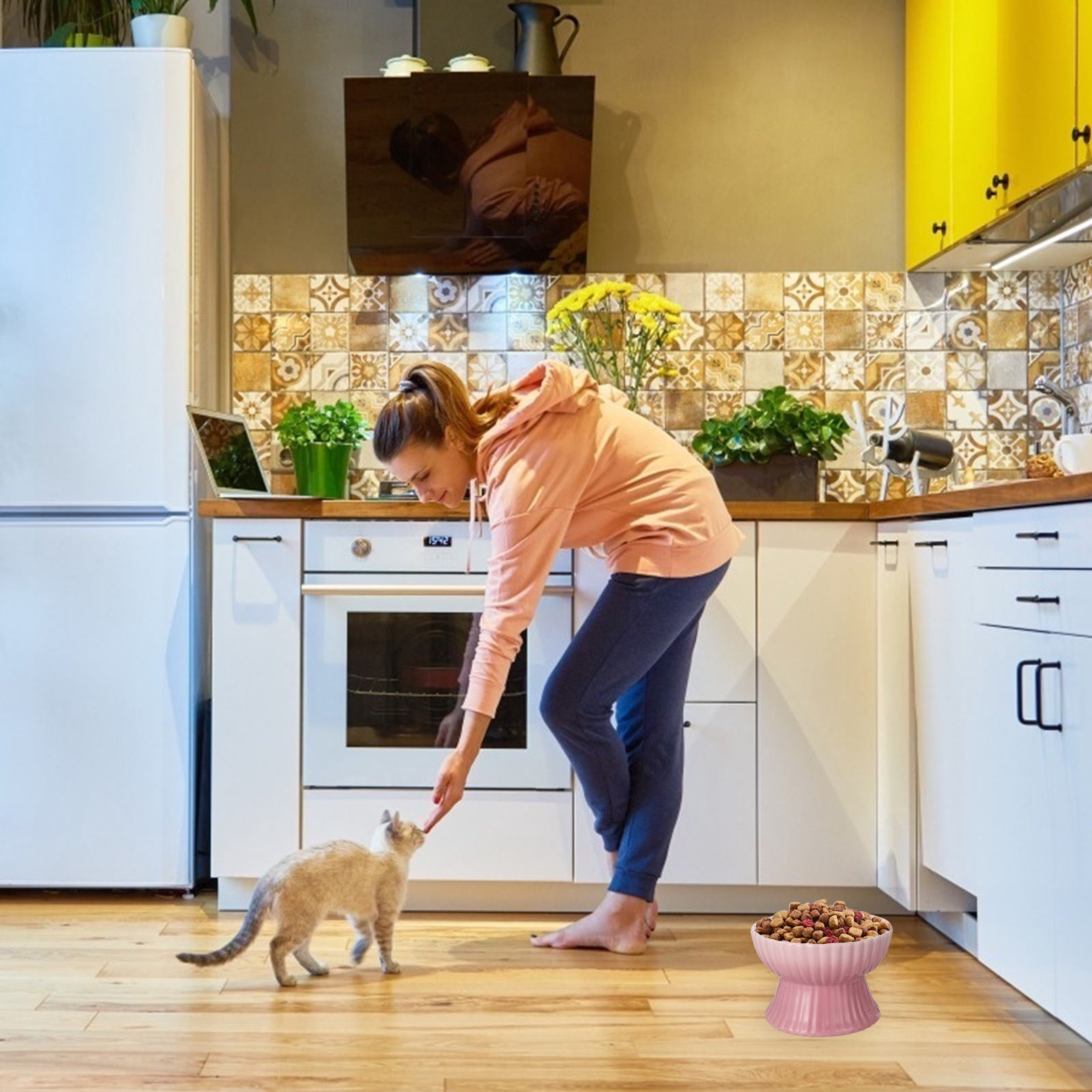 LULULION Lululion Elevated Cat Dog Bowl Pink Ceramic Easy Clean Durable Gift for Pets