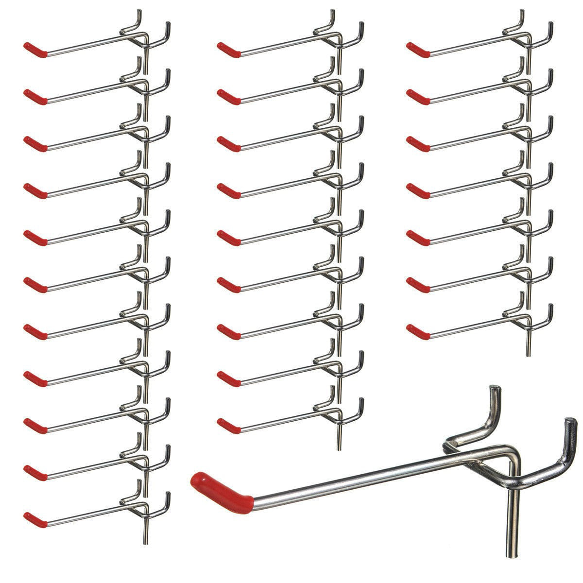 25pcs/kit Peg Board Hooks Garage Workshop Pegboard Hanging Tool Chrome Metal 
