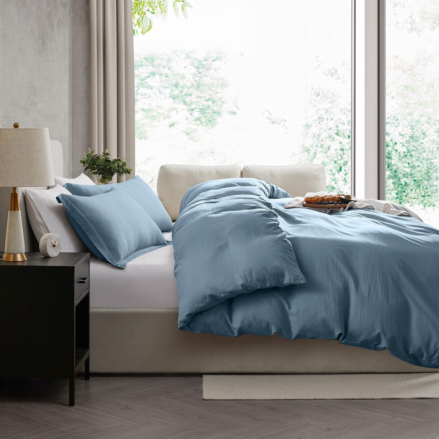 LammaLoe Duvet Cover California King Size, Soft Prewashed 3-Piece Duvet Cover Bedding Set with Pillow Shams, Stone Blue