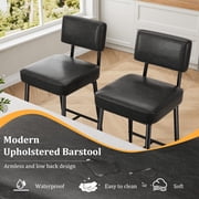Roromall 2-Piece Bar Stools, 26 Faux Leather Counter Height Bar Stool with Back, Metal Legs, Modern Upholstered Barstool Chairs for Island, Counter Bar, Kitchen
