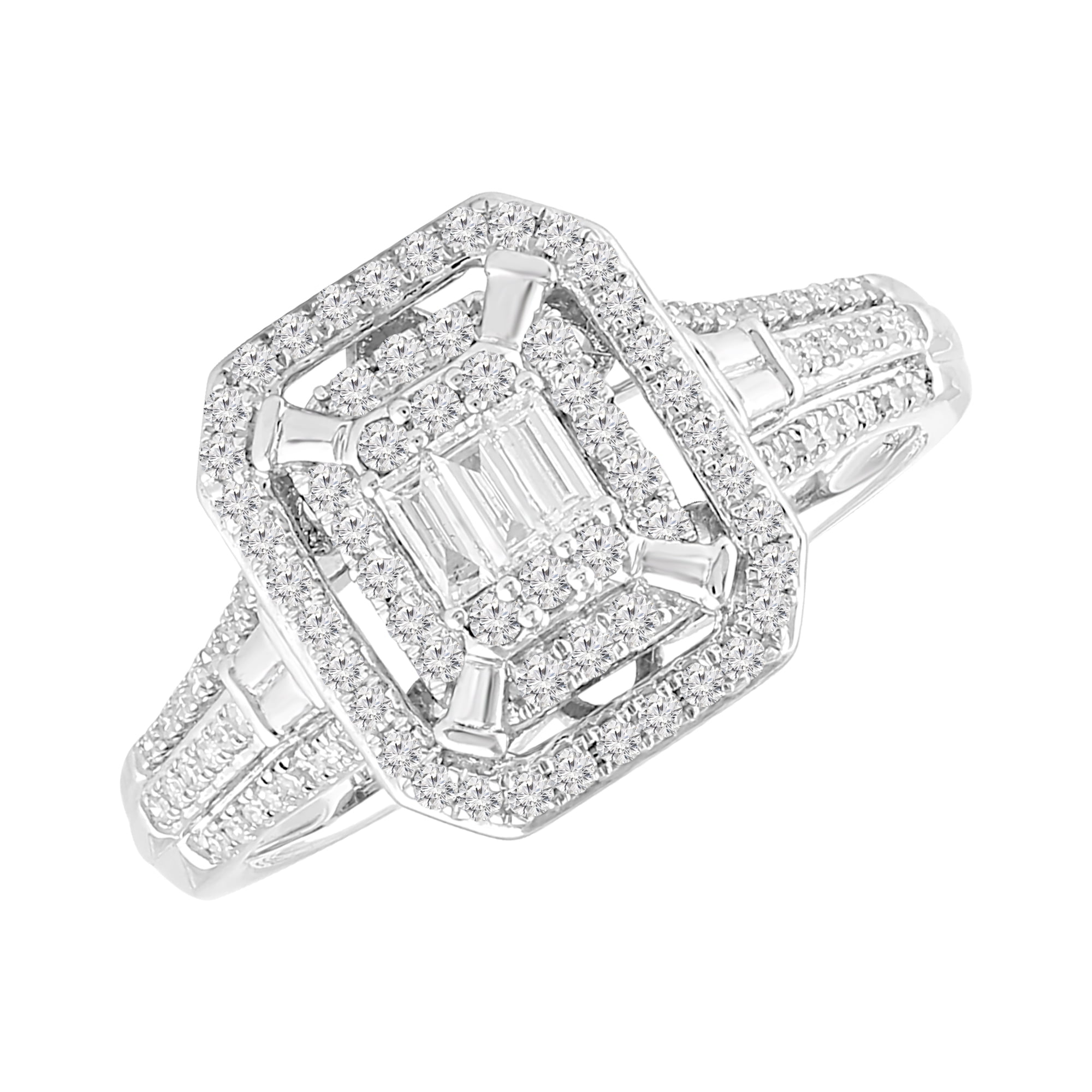 Details about   1.85 ct Emerald Cut Clear CZ 18k Yellow Gold Halo Wedding Promise Bridal Ring 