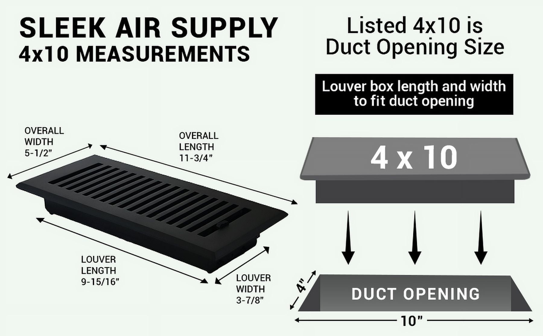 Sleek Vent 4"x12" Duct Opening (Overall 5-1/2"x 13-3/4") Solid Cast Aluminum Register Cover | Powder Coated White with holes