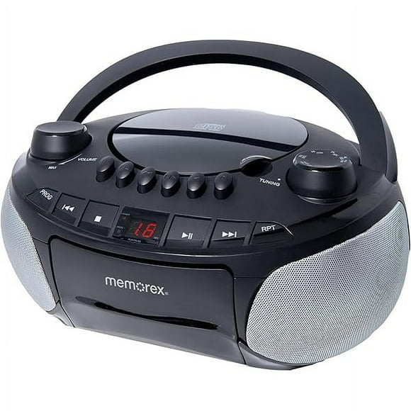 Memorex MX-BCCD50(K) AM/FM Top Loading CD and Cassette Player Blue | Portable Stereo with Programmable Memory, Auto-Stop Cassette Deck | Auxiliary Input, and Red LED Display (Black)