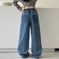 thumbnail image 5 of Gubotare Girls Jeans Toddler Boys Baggy Cargo Jeans Elastic High Waist Pants Vintage Wide Leg Ripped Jeans Loose Fit for Kids 4T 5T (Blue,4-5 Years), 5 of 9