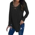 thumbnail image 2 of Black Womens Fashion Tops, Polyester Vintage Tees for Women, Long Sleeve Women'S Blouses, L Womens Tops Or Blouses, V-Neck Women'S T Shirts Loose Fit, Tops Women T Shirts Loose Fit, 2 of 4