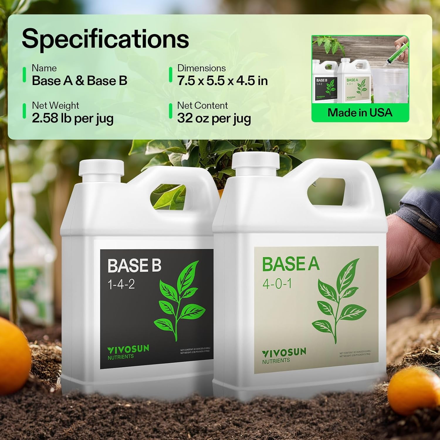 VIVOSUN Liquid Nutrients Base A & B Bundle, Grow Big Hydroponic Fertilizer, Supports Vegetative and Flowering Stages for Outdoor, Indoor Plants, Best Plant Food, Set of Quarts