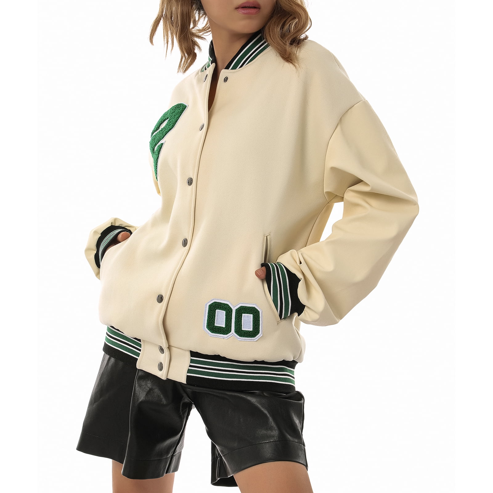 YiLvUst Women'S Y2k Zip Oversized Baseball Jacket Letter Embroidery