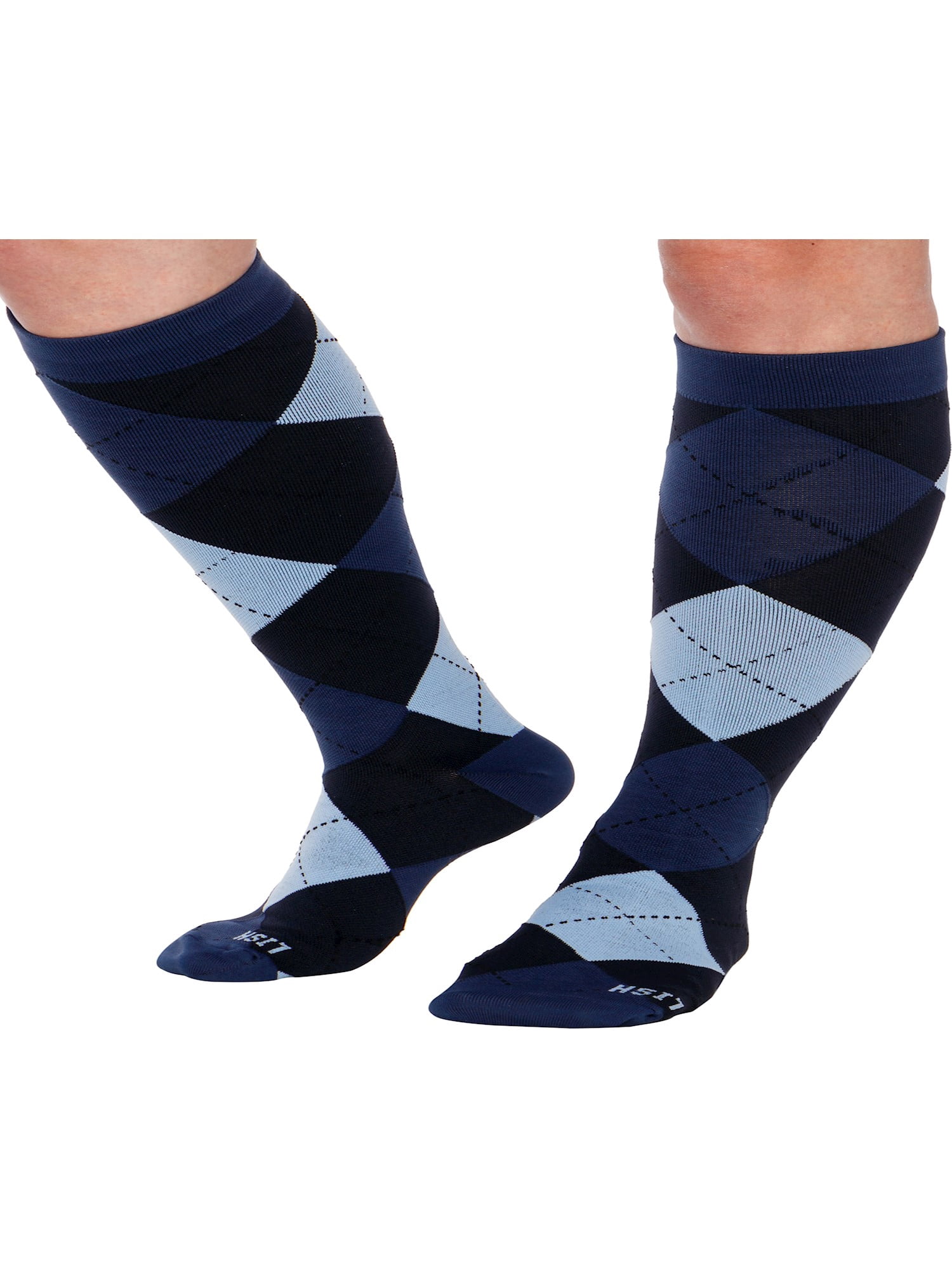LISH Argyle Wide Calf Compression Socks - Graduated 15-25 mmHg Knee High Plus Size Support 