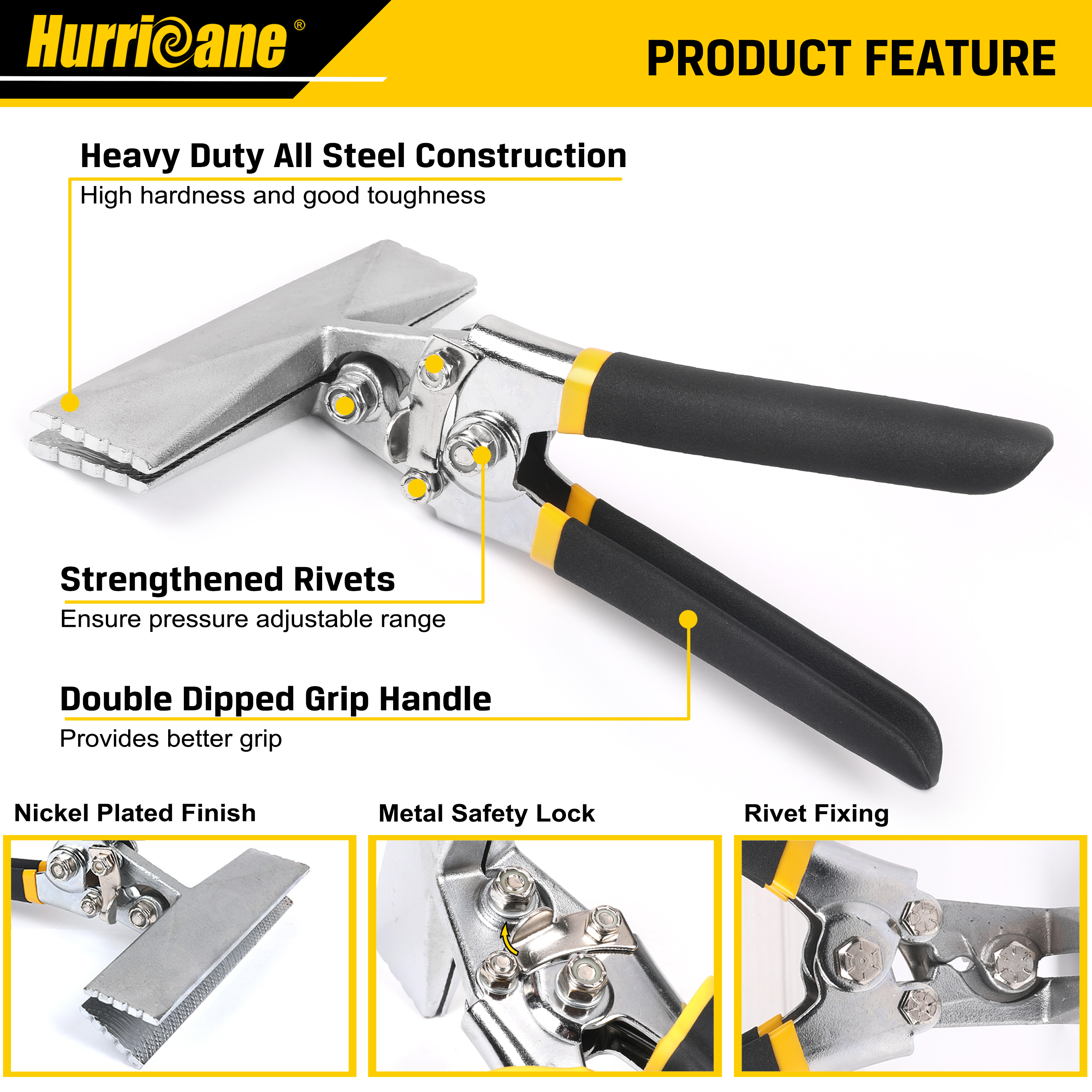 6 inch Straight Jaw Sheet Metal Hand Seamer Bending Pliers with Double Dipped Cushion Handle