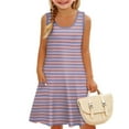 thumbnail image 5 of XADYUY Summer Dress for Girls 14-16 Casual A-Line Striped Sleeveless Midi Dress Cute Loose Swing Sundresses with Pockets for 4-14t Kids,Red 3-4 Years, 5 of 7