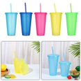 thumbnail image 4 of JFBUJC 5 Pcs Gobelet Réutilisable en Poudre Flash avec Couvercle à Pailles 480/700ml Gobelet Paille Extérieur Bouteille d'Eau, 4 of 5