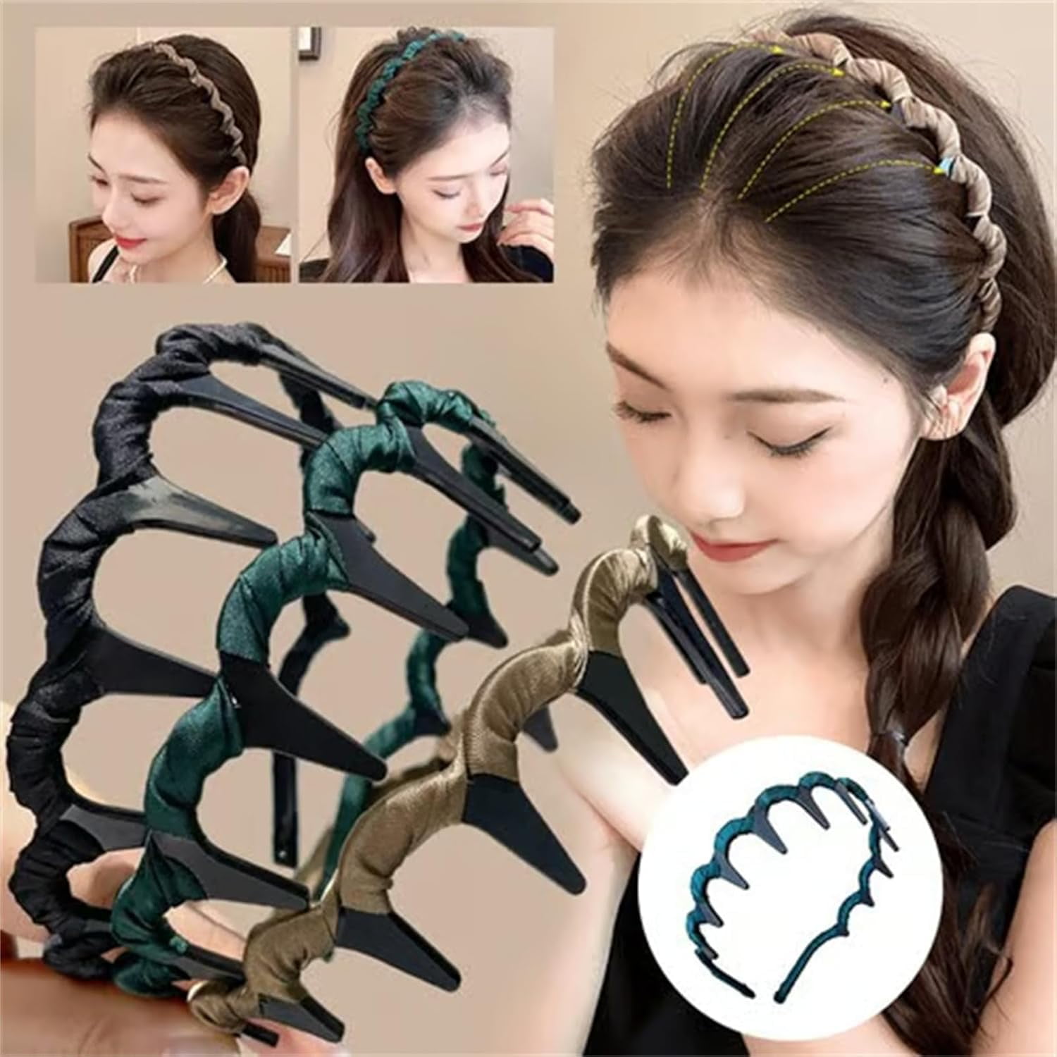 Retro High Skull Pearl Headband, Vintage High Cranium Artificial Pearl Hairband, Reversible Retro Fashion Tooth High Skull Headband, Serrated Anti-Slip Teeth for Elegant Daily Wear