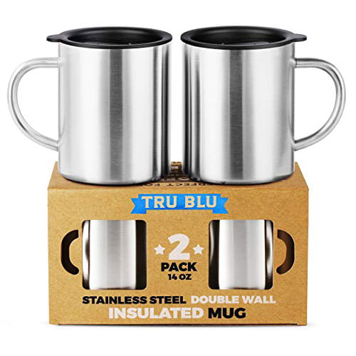 Stainless Steel Coffee Mug with Lid, Set of 2 - 14 oz ...