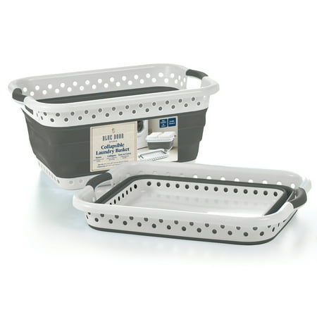 Blue Door Collapsible Laundry Basket Portable Pop Up Plastic Laundry Hamper with Dual Grip  10.5-Gallon Gray