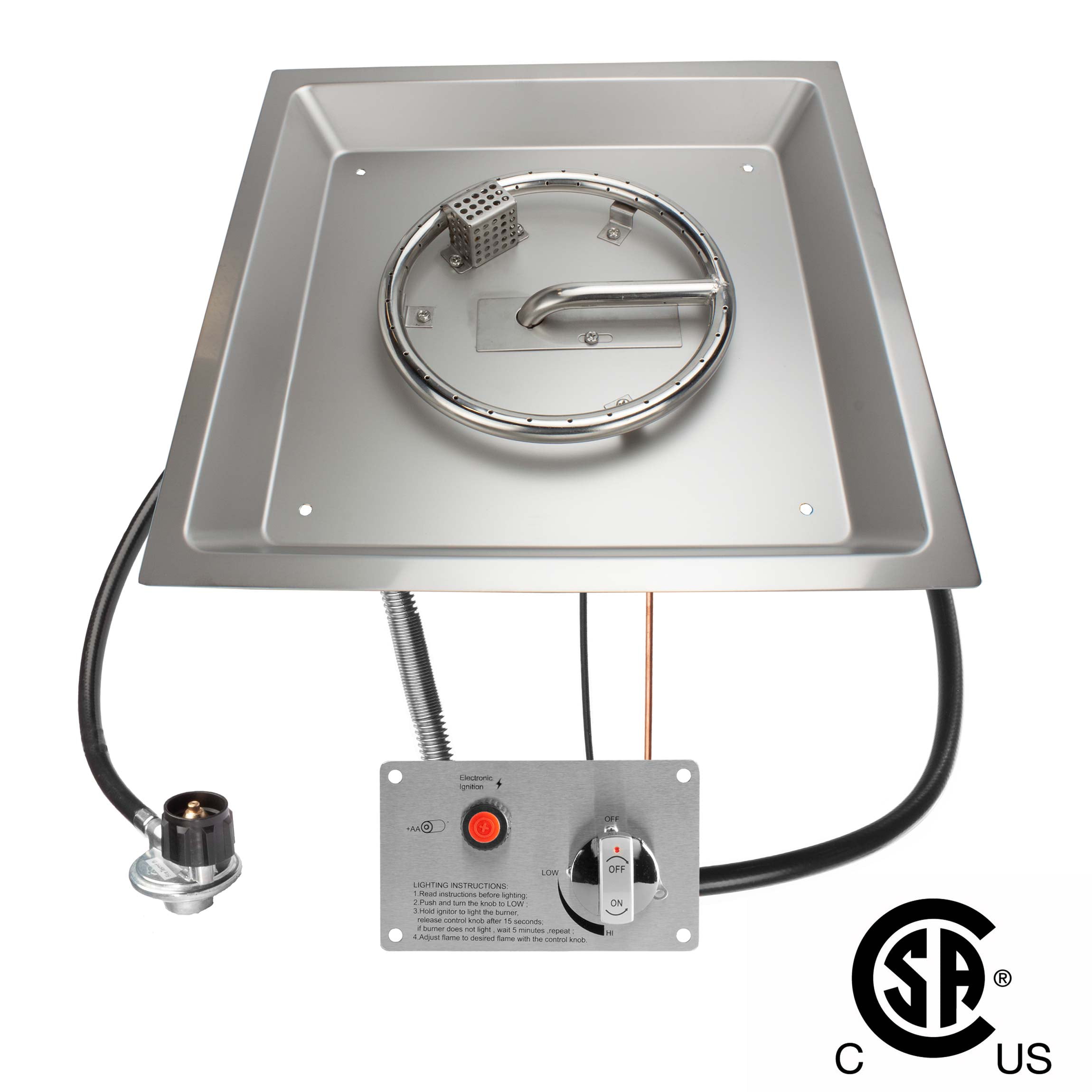 Stainless Steel Electronic Ignition Propane 36 x 6 CSA Certified Fire Pit Burner Kit 