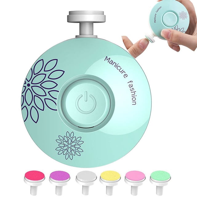 Cortauñas eléctrico seguro para bebés con 6 almohadillas de lijado, kit de cuidado y pulido para recién nacidos, niños pequeños o adultos, cuidado de las uñas de los pies (verde menta)