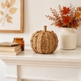 thumbnail image 4 of Yellow Hand Woven Pumpkin Decor, Handmade Fall Pumpkin Figurine, Halloween Thanksgiving Tabletop Ornament, Rustic Fabric Pumpkin Decoration for Shelf Mantel Home Party Autumn Decor Gift, 4 of 5