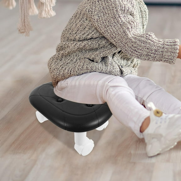 FUEENIRVA Black Low Stool with Wheels Lightweight Round Rolling Stool for Home