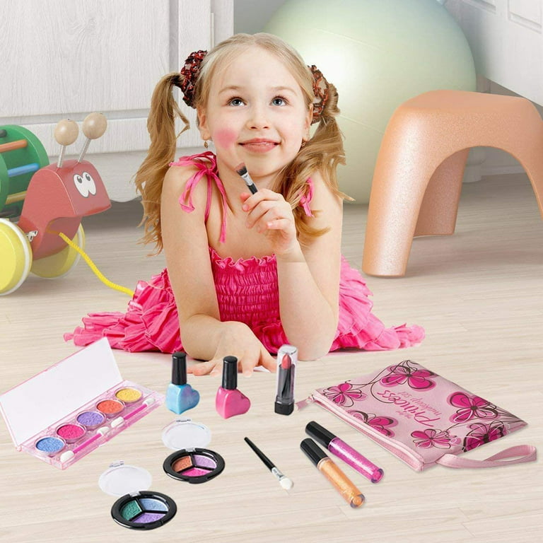Playkidz Real Washable Play Make Up Set for Princess - Kids Makeup Kit for  Girls Non Toxic - Full Makeup Dress Up Set with Bag. 11 PC
