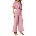 thumbnail image 4 of INSPIRE CHIC Ruffle Sleeve Jumpsuit for Women's Dressy Casual Tie Waist Wide Leg Pants One Piece Outfits M Pink, 4 of 6