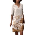 thumbnail image 1 of Gibobby Vestido corta de fiesta casual Mujer Verano Casual Retro Estampado de flores Cuello en V Longitud media Vestido de manga media(Caqui,XL), 1 of 4